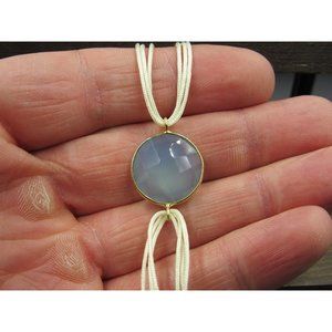 8 Inch Sterling Silver Cream White Cord Faux Stone Bracelet